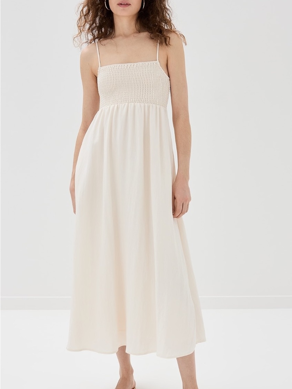 Z Supply Cream Beachside Dress Smocked Midi with Spaghetti Straps